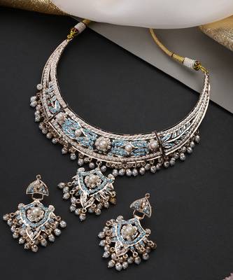 Gold plated blue jadau necklace set 4