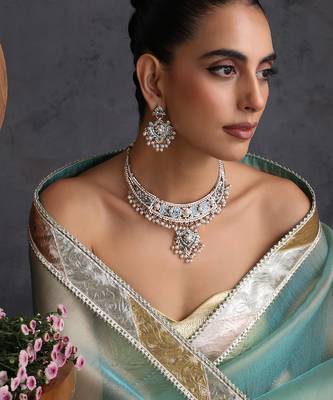 Gold plated blue jadau necklace set 5