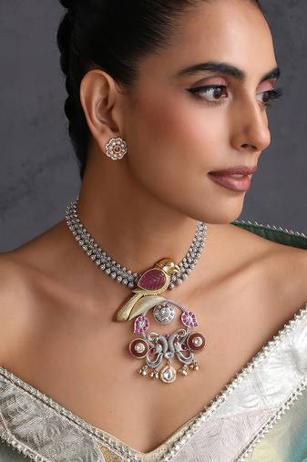 Gold plated multicolor polki pendant necklace set