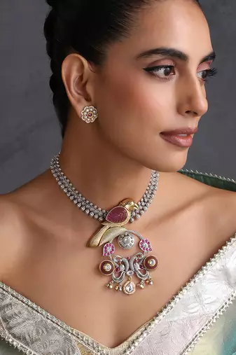 Gold plated multicolor polki pendant necklace set