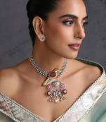 Gold plated multicolor polki pendant necklace set