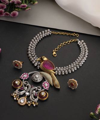 Gold plated multicolor polki pendant necklace set 2