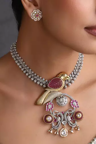 Gold plated multicolor polki pendant necklace set