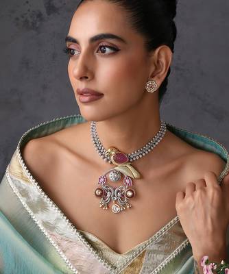 Gold plated multicolor polki pendant necklace set 5