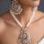 Gold plated white jadau pendant necklace set