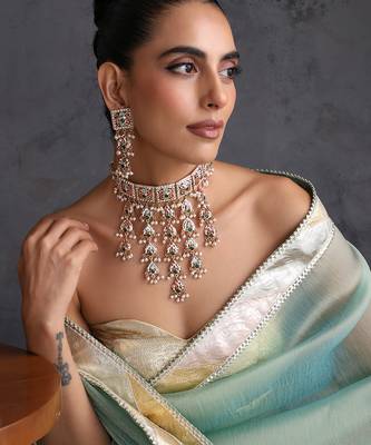 Gold plated multicolor jadau choker set 1