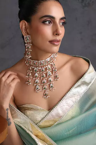 Gold plated multicolor jadau choker set