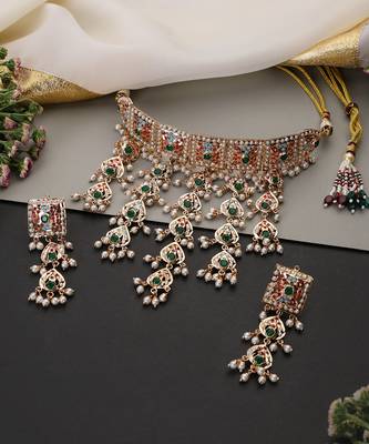 Gold plated multicolor jadau choker set 2