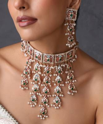 Gold plated multicolor jadau choker set 3