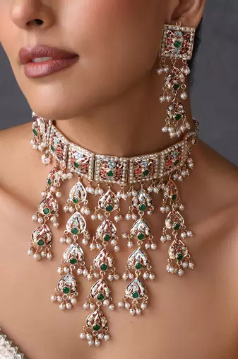 Gold plated multicolor jadau choker set