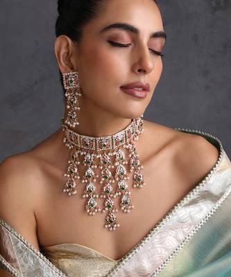 Gold plated multicolor jadau choker set 5