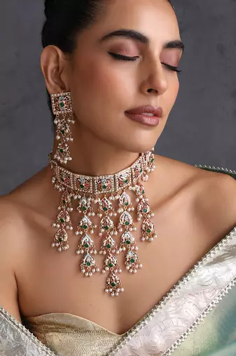 Gold plated multicolor jadau choker set