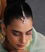 Gold plated ruby red kundan maang tikka