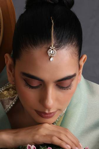 Gold plated polki maang tikka