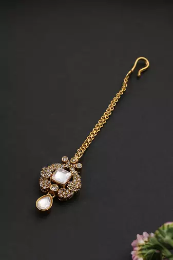 Gold plated polki maang tikka