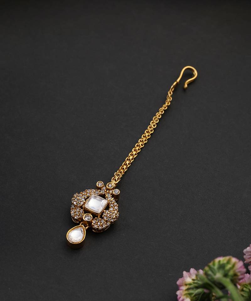 Gold plated polki maang tikka