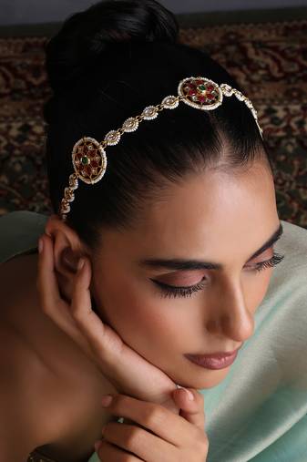 Gold plated multicolor kundan sheeshphool
