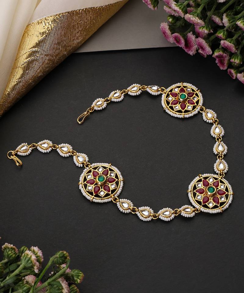 Gold plated multicolor kundan sheeshphool