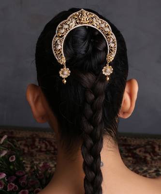 Gold plated temple motif braid hair pin 1