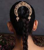 Gold plated temple motif braid hair pin