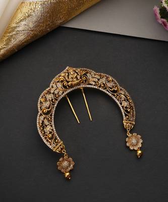 Gold plated temple motif braid hair pin 2