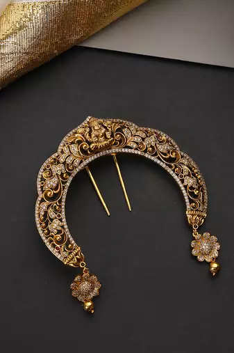 Gold plated temple motif braid hair pin