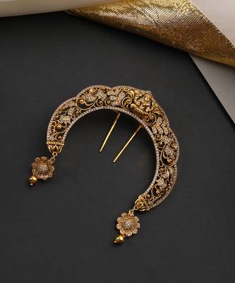 Gold plated temple motif braid hair pin 3