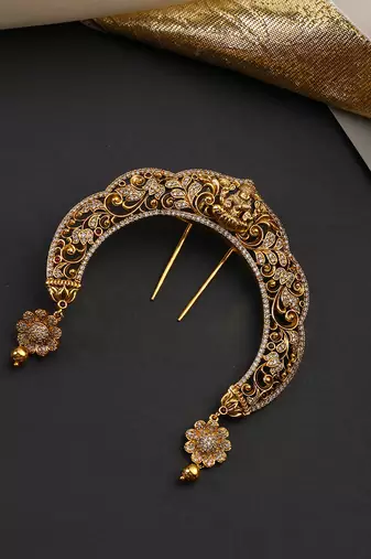Gold plated temple motif braid hair pin