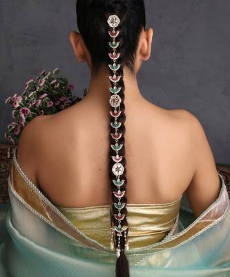 Gold plated multicolor kundan long sheeshphool 1