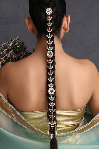 Gold plated multicolor kundan long sheeshphool