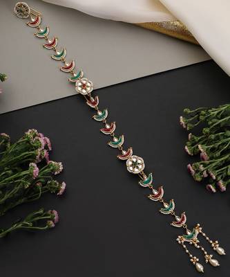 Gold plated multicolor kundan long sheeshphool 2