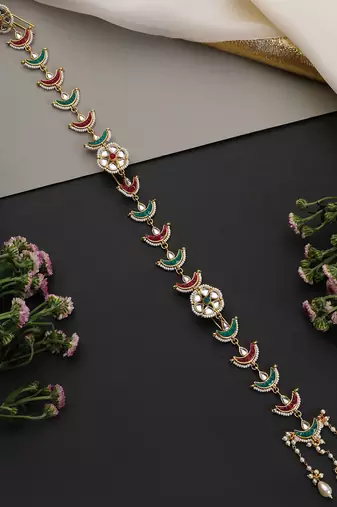 Gold plated multicolor kundan long sheeshphool