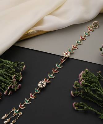 Gold plated multicolor kundan long sheeshphool 3