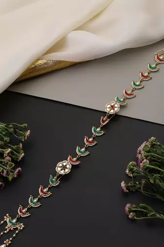 Gold plated multicolor kundan long sheeshphool
