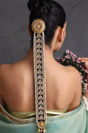 Gold plated kundan long sheeshphool