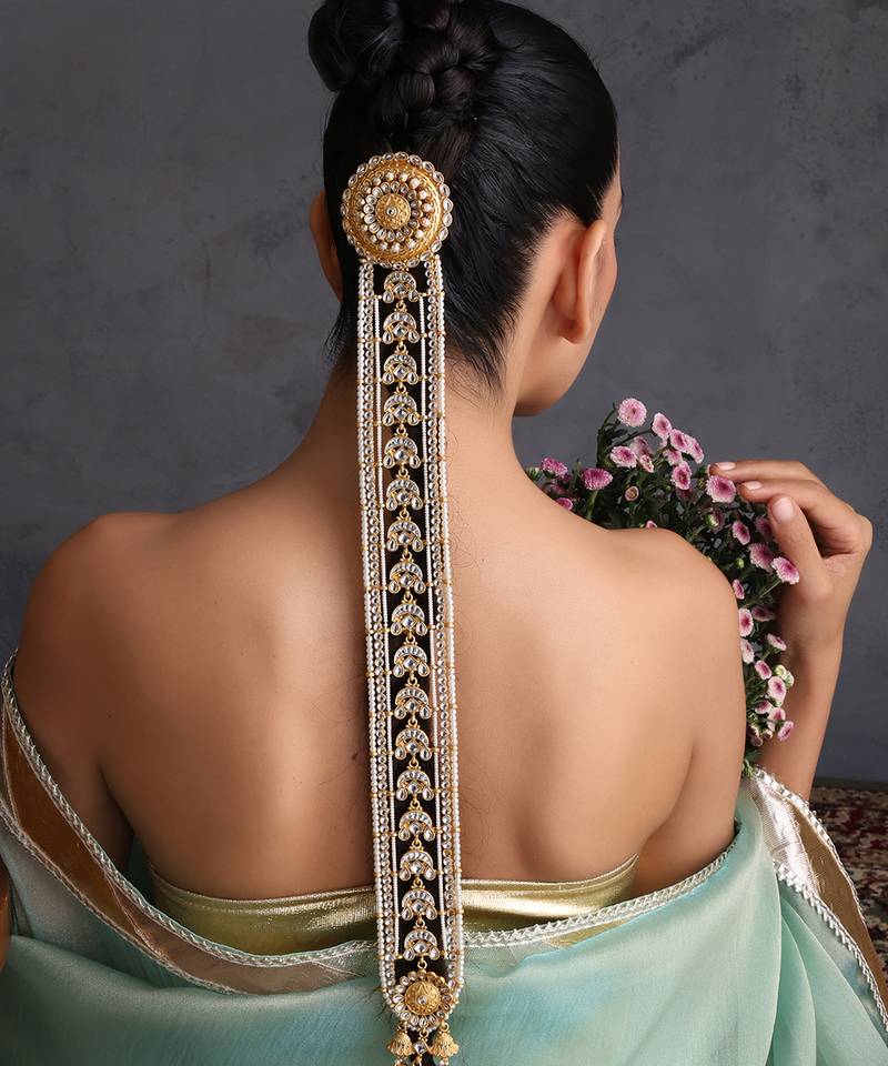Gold plated kundan long sheeshphool