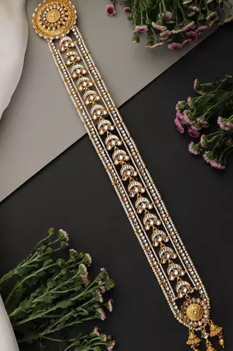 Gold plated kundan long sheeshphool