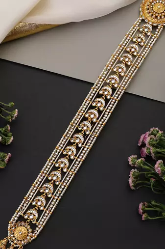 Gold plated kundan long sheeshphool