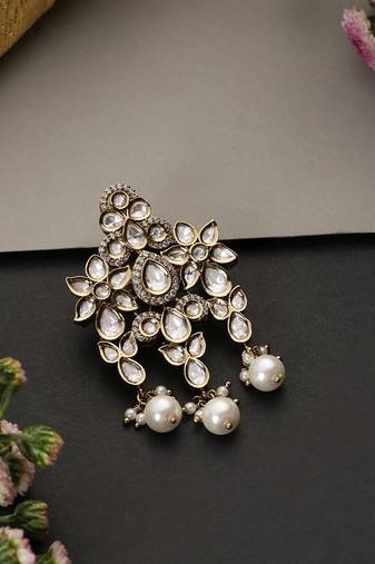 Gold plated white polki brooch