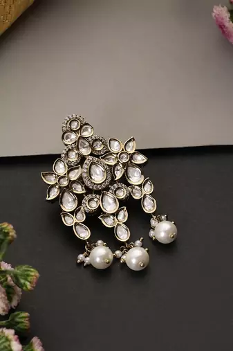 Gold plated white polki brooch