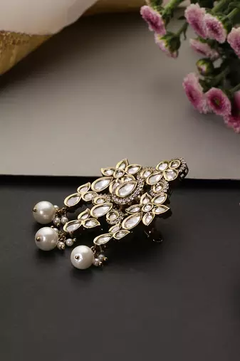 Gold plated white polki brooch