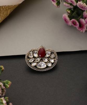 Gold plated red polki brooch 1