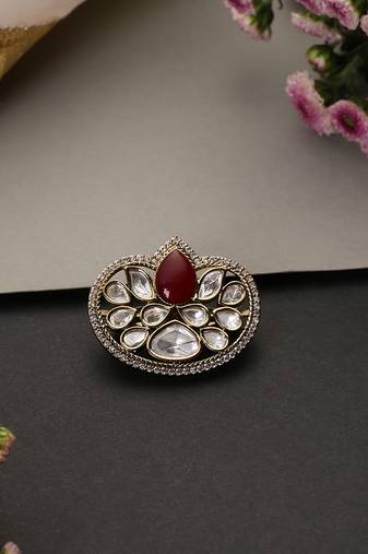 Gold plated red polki brooch