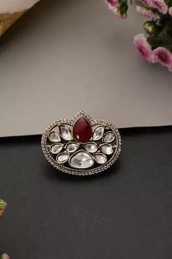 Gold plated red polki brooch