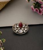 Gold plated red polki brooch