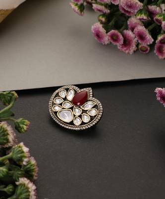 Gold plated red polki brooch 2