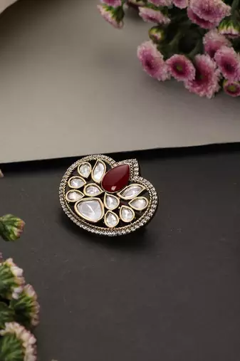 Gold plated red polki brooch