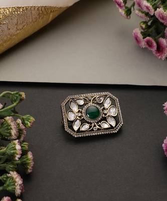Gold plated green polki brooch 1
