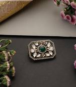 Gold plated green polki brooch