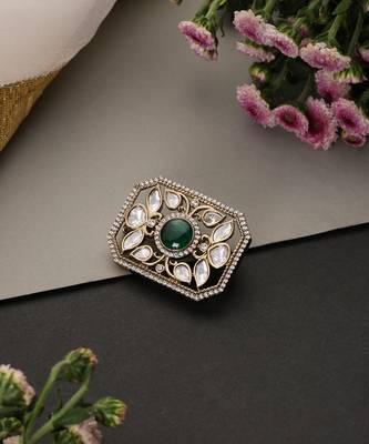 Gold plated green polki brooch 2